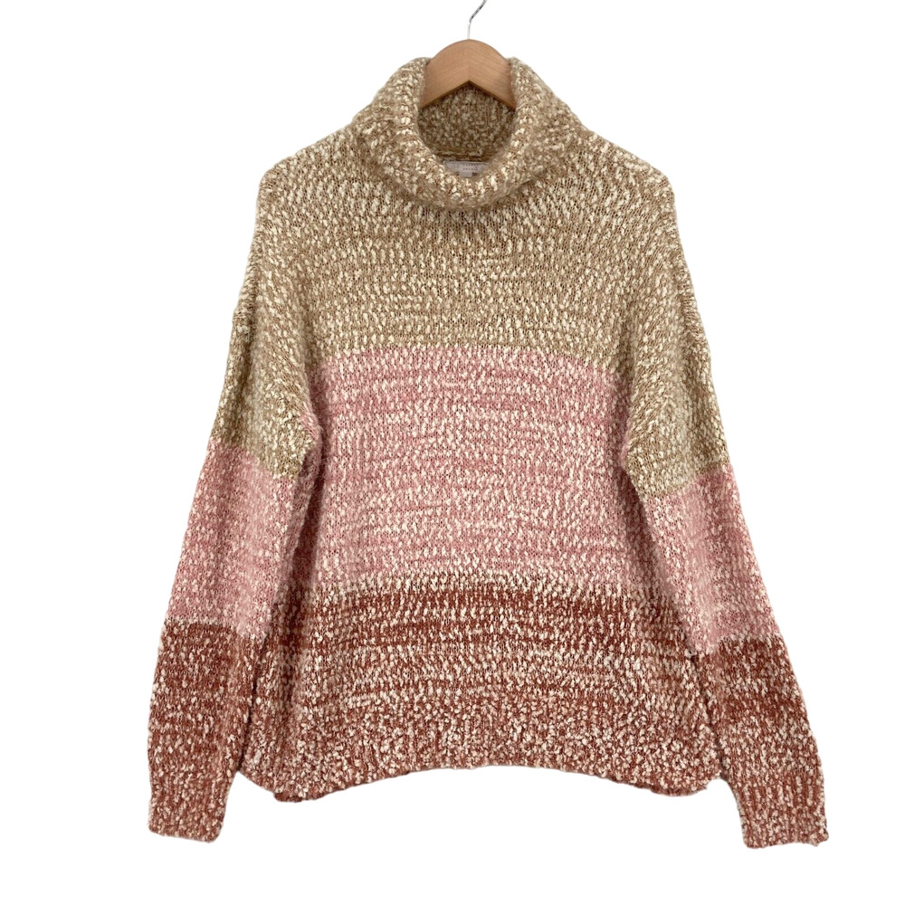 LC Lauren Conrad Sweater Womens XL Beige Pink Knit Turtleneck Slit Pullover